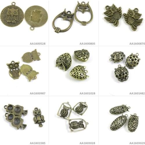 Antique Bronze Tone Jewelry Making Charms Hollow Owl Signs Bracelet Pendant Necklace