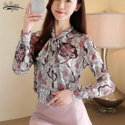 Blusas Korean Style Women Long Sleeve Print Shirt Floral Loose Chiffon Blouse Office Lady Clothes Fashion Women Tops 8401 50