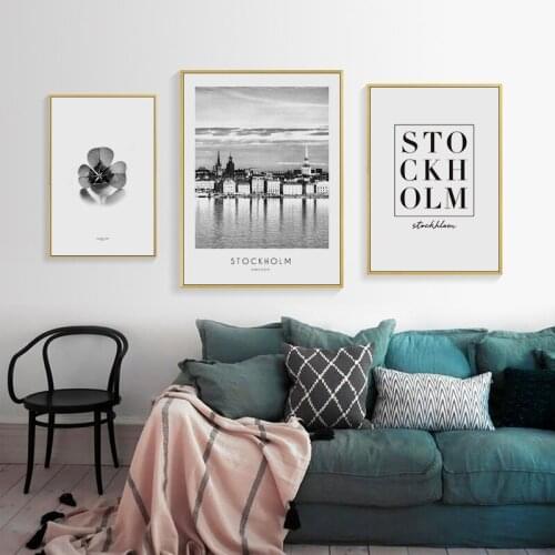 Black White Stockholm Landscape Leaf Quotes Canvas Print Sea Nature Painting Photography Modern Picture Nordic Home Decoration