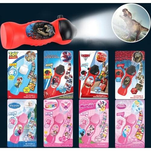 Disney Cartoon Projection Flashlight Mickey Mouse Cars Toy Story Frozen Elsa Marvel Spider-Man Kid Christmas Party Toy With Box