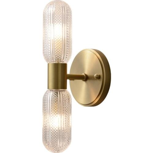 Designer all-copper luxury wall lamps study bedroom bedside lamp Nordic living room glass double wall sconces lights fixtures