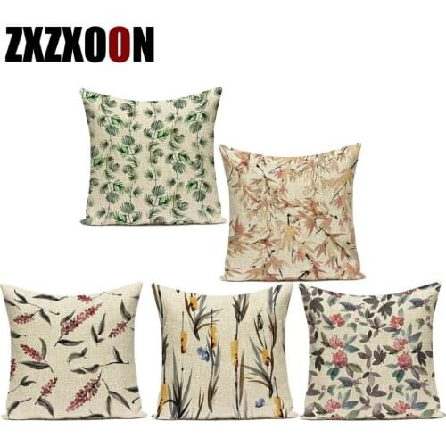 Home Decorative Throw Pillow Nordic Lovely Floral Flower Leaf Pillow Cover Red Flower Cushion Cover Sofa Pillowcase