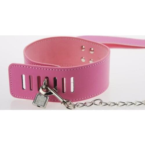 BDSM Sexy Pink PU Leather Sex Collar Lock Tie neck Leash Bondage Toys For Sex Games cosplay Erotic Posture Juguetes Eroticos