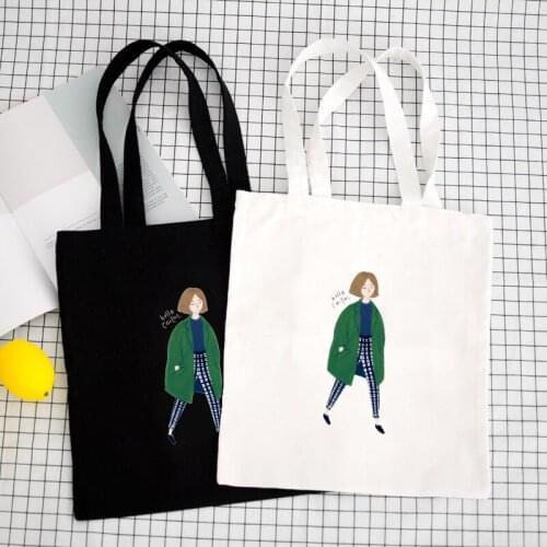 6PCS / LOT Shopping Bag Canvas Eco Fashion Big Capacity Tote Reusable Tote Pouch Casual Girls Simple Handbag