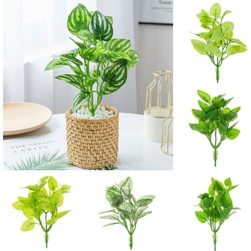 Artificial Green Plants Dill Persian Leaves Plants Bonsai Pot Plants Plastic Fake Flowers Home Living Room Balcony Desktop Decor