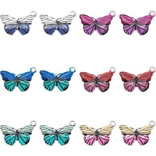Julie Wang 6PCS Enamel Butterfly Charms Mixed Colors Alloy White K Tone Insect Pendant Bracelet Jewelry Making Accessory