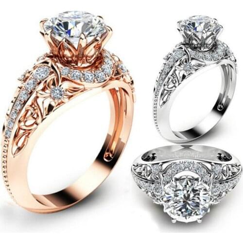 Rose Gold Classic Women Wedding Rings Brilliant Cubic Zirconia Gorgeous Engagement Rings for Party Female Timeless Jewelry