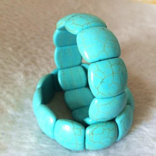Hot sale fashion blue Turkey faux calaite stone 17-20mm round beads bangle for women charms bracelet 7.5inch MY3319