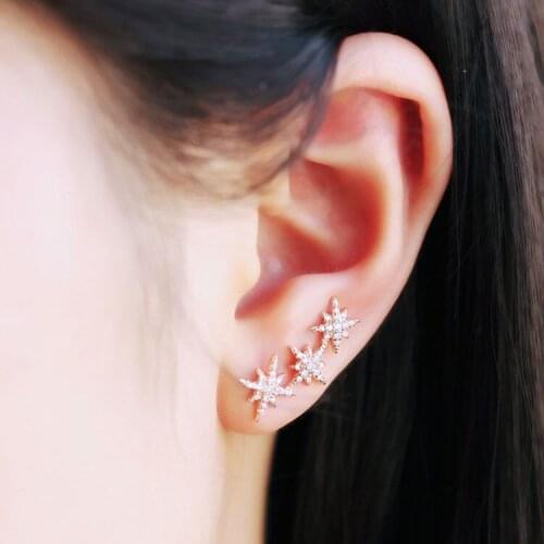 Fashion Top Quality Factory Wholesale star Shape Stud Micro Pave Asymmetric Star Earring Cute Girl Party Christmas Gift Jewelry