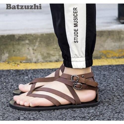 2020 New Summer Mens Shoes Fashion Genuine Leather Sandal Shoes Men Sandalias Mujer Gladiator Mens Sandalias , Big Size 38-46