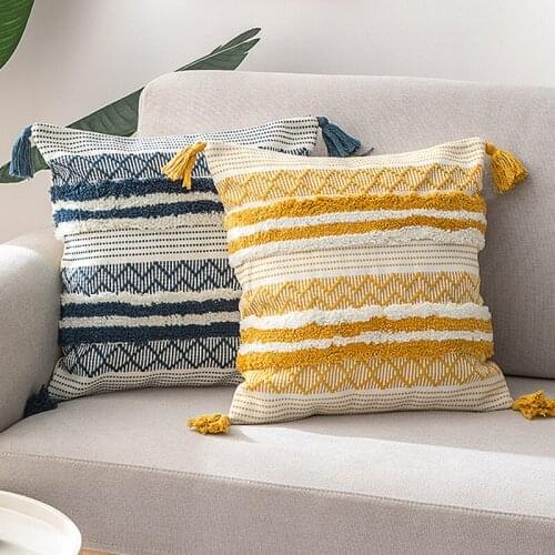 Boho Decor cushion cover Blue Yellow Black Tufted Jacquard Pillow cover Woven for Home decoration Sofa Bed 45x45cm/30X50cm/50x50