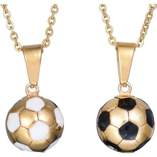 2019 New Football Pendant Sport Jewelry Men Gold Color Stainless Steel Soccer Charm Chain Necklace for Kids Fans Jewelry Gift
