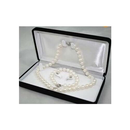 Wholesale 8-9MM White A Akoya Cultured Pearl Necklace Bracelet Earring Set