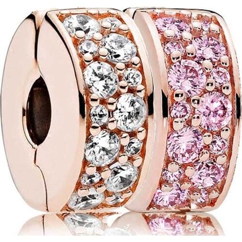 Original Rose Shining Elegance Clip Lock Stopper Beads Fit 925 Sterling Silver Bead Charm Bracelet Bangle Diy Jewelry