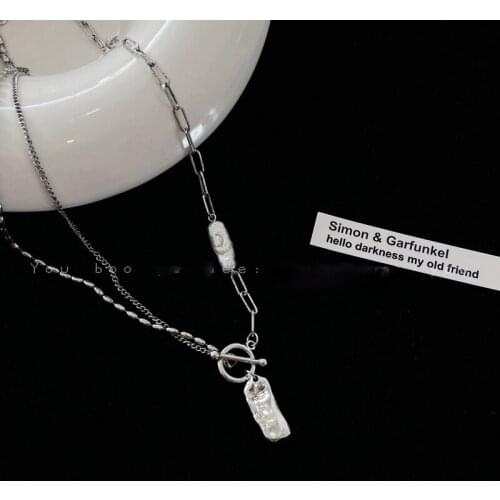 Origin Summer Hiphop Asymmetric Irregular Pearls Titanium Steel Necklace for Women Simple OT Clasp Pendant Necklaces Jewelry