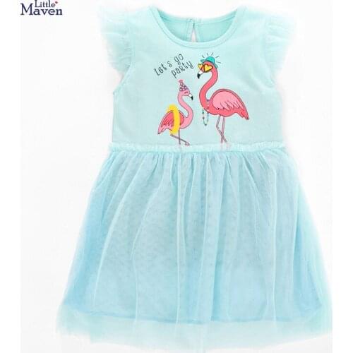 Frocks for Girls 2021 Summer Baby Girl Sky Blue Vestiods Children Clothes Toddler Bird Print Tulle Dresses for Kids 2-7 Years