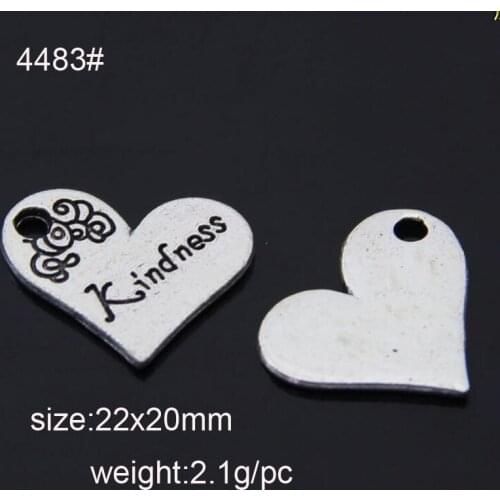 20pcs Antique Silver 22x20mm Alloy Heart Charm Pendant With Word Kindness