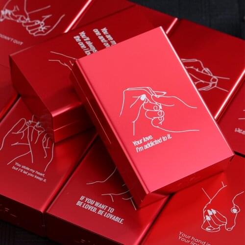 Cigarette Box Metal Aluminum Alloy Automatic Sliding Cigarette Case Container Portable Red Smoking Gift For Girlfriend Boyfriend