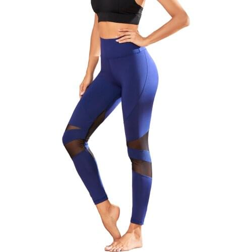 Mesh Patchwork Sports Fitness Leggings Gym Running Workout Yoga Pants Women High Waist Tight Tummy Control Trousers Hip Lifting