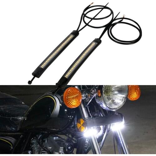 2Pcs TL064 Motorcycle LED Signal Light Universal Flexible Black Front Fork White Light Daytime Running Lamp Bar for Motorbike