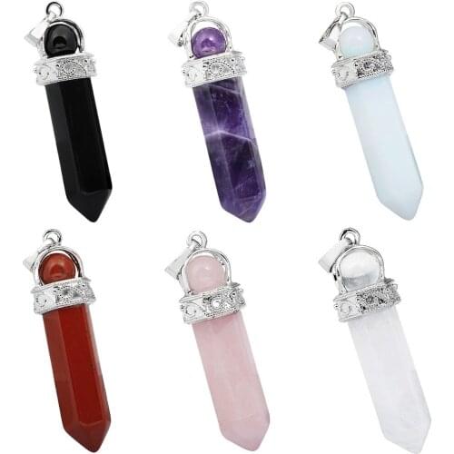 TUMBEELLUWA Healing Crystal Gem stone Bead Hexagonal Point Reiki Chakra Pendant for Necklace