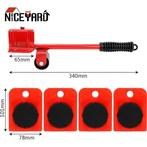 NICEYARD 4 Wheeled Corner Movers + 1 Crowbar Heavy Stuffs Moving Tools Slides Lifter Furniture Transport Hand Tool Set