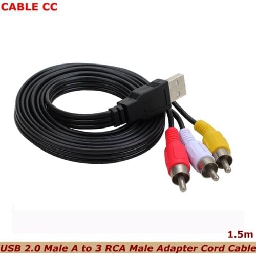 High-quality New 1.5m / 5FT USB 2.0 Male A to 3 RCA AV A / V TV Audio and Video Lotus Cable Set-Top Box Cable
