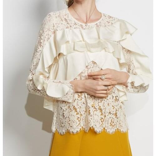 Womens flounce stitching lace pullover shirt fashion design sense temperament shirt