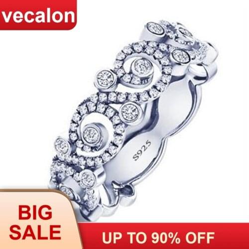 Vecalon Flower Jewelry 925 Sterling silver Engagement ring for women AAAAA Zircon Cz Female wedding band rings mothers gift