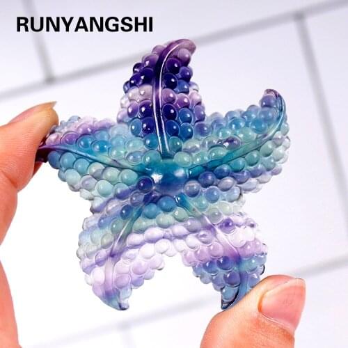 1pcs Natural Rainbow Fluorite Starfish Crystal crafts Hand Carved Quartz Crystal Starfish Necklace Healing Crystal Charms Gift