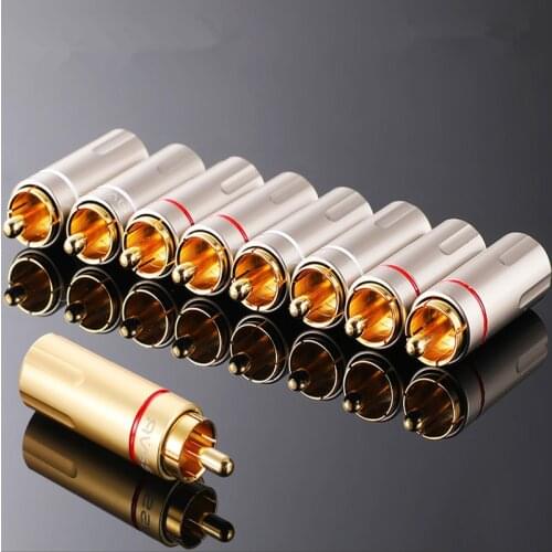 1Pcs RCA plug pearl gold pure copper audio signal cable DIY speaker cable dvd projector HIFI fever plug-in
