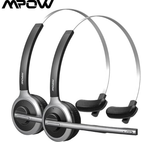 2 Pack Mpow M5 Bluetooth Headsets Over Ear Wireless Headphones With Crystal Clear Microphone For Truckers/Drivers/Calling Center