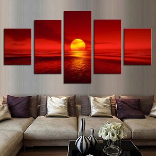 5d diy diamond painting 5 pieces Sunset Red Sun Sea Natural Landscape Painting rhinestones embroidery mosaic diamond art decor