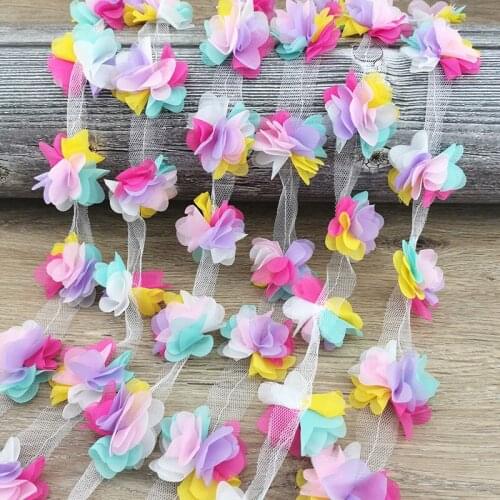 60pieces/lot) 50mm Colourful Petal Chiffon Lace Fabric Webbing Decoration Love Gift Ribbons Crafts Handmade DIY