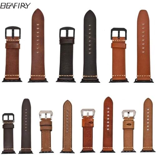 BEAFIRY Special Offer For Apple Watch Band 42mm 44mm Brown Genuine Leather Watch Strap for iWatch 4/3/2/1 Watchbands Bracelet