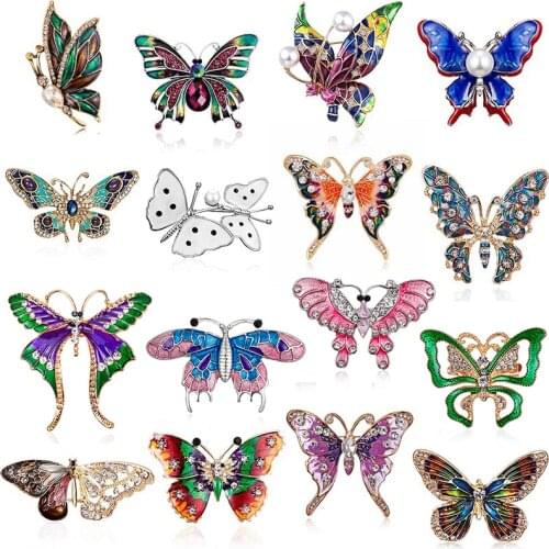 Elegant Charm Butterfly Animal Pearl Brooch Women Rhinestone Large Butterfly Jewelry Colorful Insect Pins Vintage Fashion Gifts