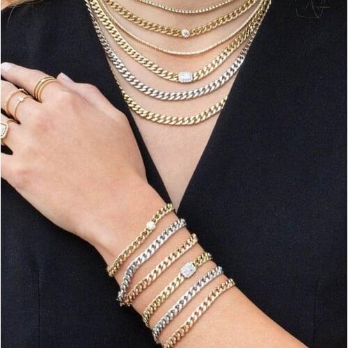 High quality 5MM Curb Cuban Link Chain Punk Heavy Choker Necklace Gold silver Color Plated Cuban Bracelet For Women jewelry Set