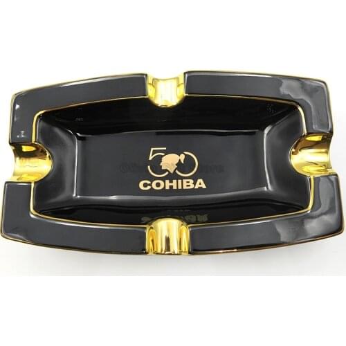 COHIBA Porcelain 50th Anniversary Classic Rectangle 4 Slots Cigar Cigarette Ashtray Home Outdoor Tobacco Smoking Tool Gift Box