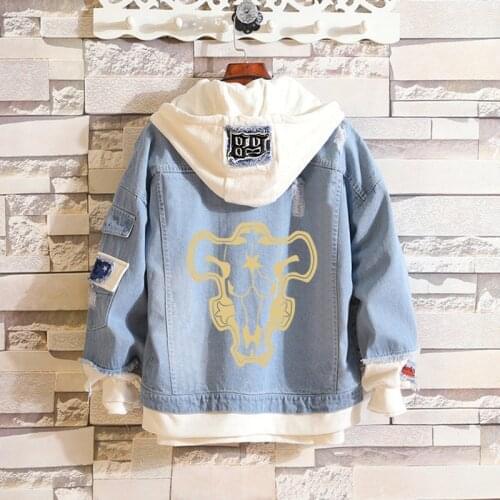 Hot Sale Black Clover Costume Jean Jacket Asta Denim Men/women Autumn Spring Hooded Kawaii Streetwear Outwear Hip Hop Clothes