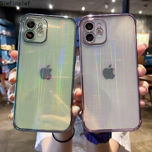 Electroplate Transparent Laser Phone Case For iPhone 11 12 Pro Max XS X XR Max Mini 7 8 Plus SE 2020 Soft Bumper Back Cover