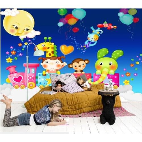 Custom papel DE parede infantil, train cartoon characters for children room sofa TV wall waterproof vinyl papel DE parede