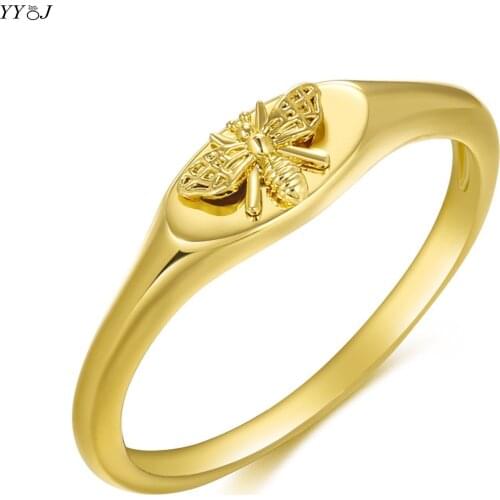 Bee slim gold signet ring for women dainty elegant minimalist pinky ring fashion luxury designer 2021