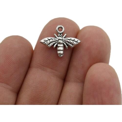 JAKONGO Silver Plated Bee Charm Pendants for Jewelry Making Bracelet DIY Accessories 16x17mm 20pcs