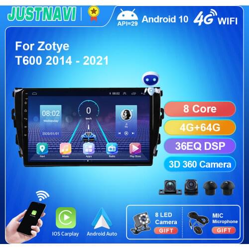 6G 128G DSP Android 10.0 Car Radio For Zotye T600 2014 2015 2016 2017 2018 GPS Stereo Auto Player Carplay Auto 1280*720P WIFI 9"