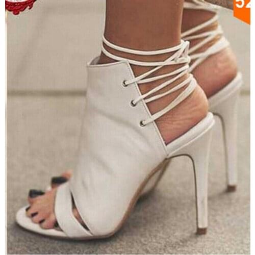 Hot Selling Women Fashion Open Toe White Suede Leather Gladiator Sandals Lace-up Cut-out High Heel Sandals Free Shipping