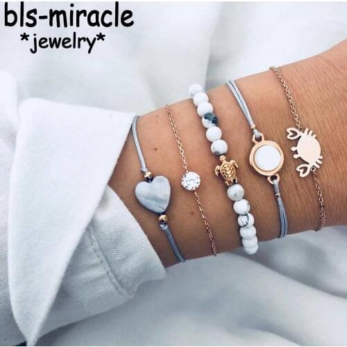 MAA-OE Boho Crab Heart Charm Bracelets Set For Women New Design Stone Beads Infinite Statement Bracelet Vintage Jewelry