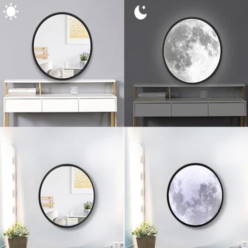 New LED Moon Mirror Three Light Color USB Charging Night Light Makeup Table Wall Mirror LED Lamp For Bedroom Accessories