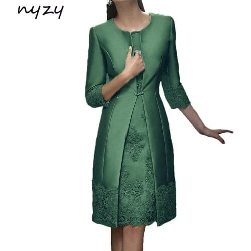 NYZY M22F Real Plus Size 2019 Mother Of The Bride Dresses Sheath Lace With Jacket Short Wedding Party Dress Mother Dresses Green