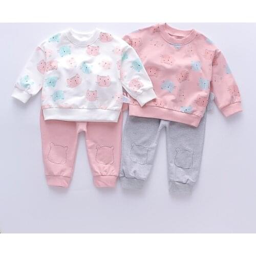 Sets Full Sleeve Solid O-neck Collar Regular Pullover Cotton Casual Fashion Sweet Cute Lovely Spring Autumn Kids Fit for Girls