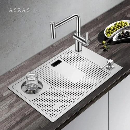 ASRAS 6038X 304 Stainless Steel Cup Washer Sink With Faucet High-pressure Automatic Cup Rinser Coffee Shop Wine Bar Single Sink